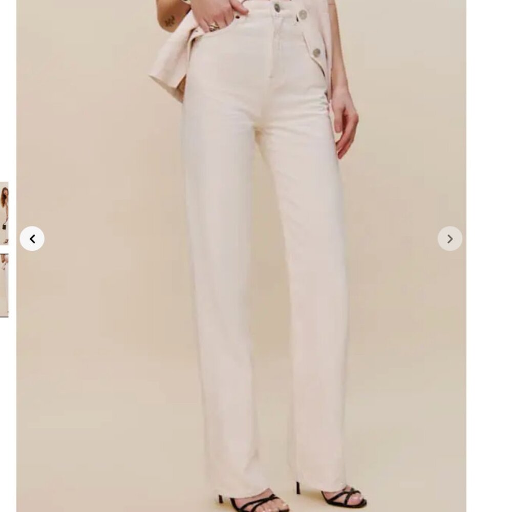 REFORMATION White Wilder High Rise Wide Leg Cropped Jeans in "Fior Di Latte"